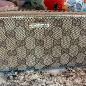 Gucci Beige and Brown Monogram Wallet
